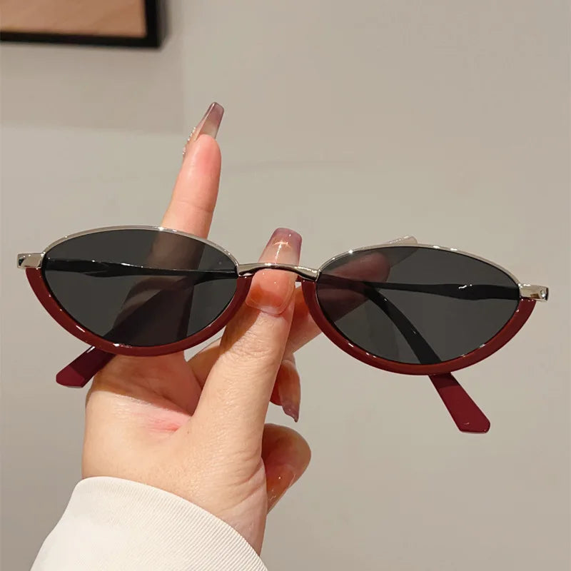 JNPCXI Small Cat Eye Fashion Women Double Color Sunglasses Retro Men Rivets Gradient Shades UV400 Sun Glasses
