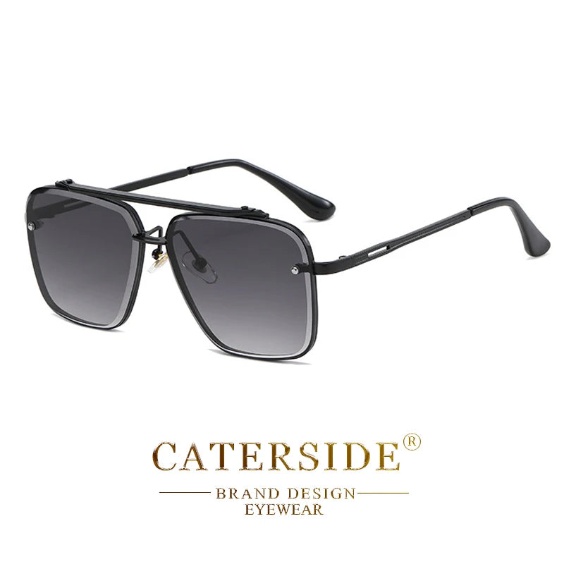 CATERSIDE Retro Metal Large Frame Sunglasses Men Flat Top Double Bridge High-Quality Sun Glasses Women Party Festival Eyewear