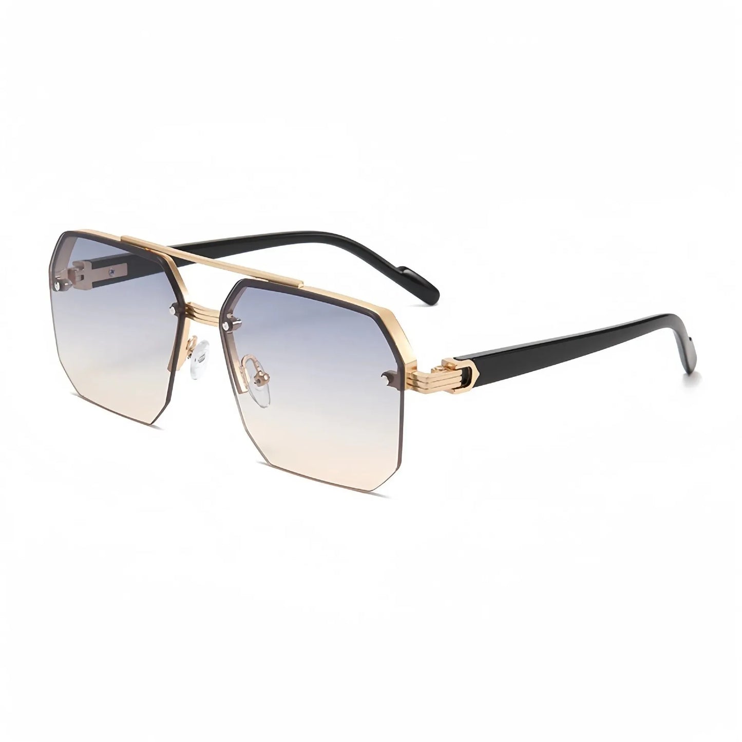 Trendy Aviator Sunglasses for Mens Womens Retro Double Bridge Metal Driving UV400 Outdoor Eyewear Semi-Rimless
