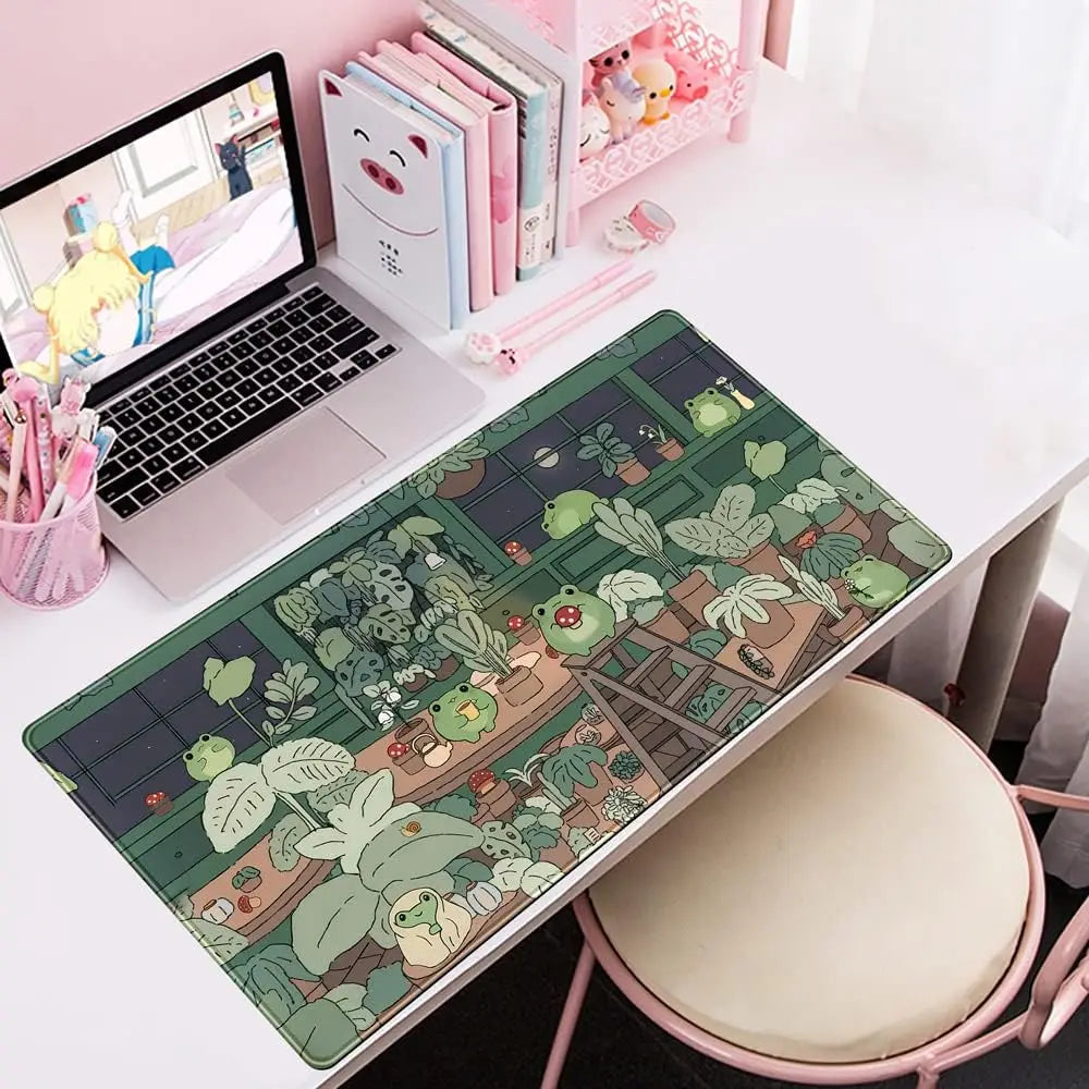 Cute Frog Mouse Pad Desk Pad Kawaii Green Desk Decor Mat, Large Gaming Mouse Pad for Desk Computer Keyboard Laptop for Girl