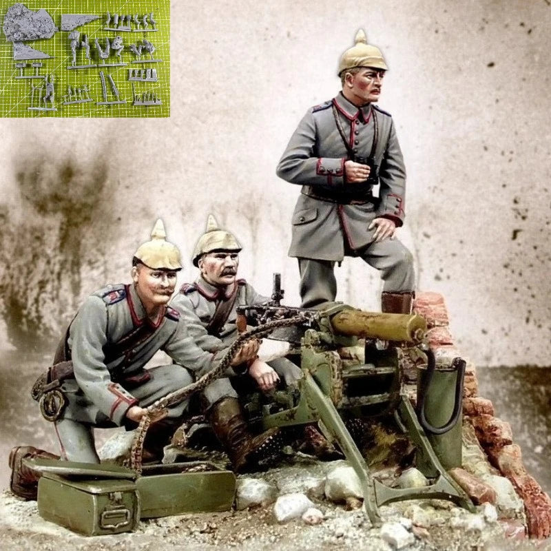 High quality 1:35 cast resin model gray kit, one-stop European Army battlefield 3-person set model, unpainted