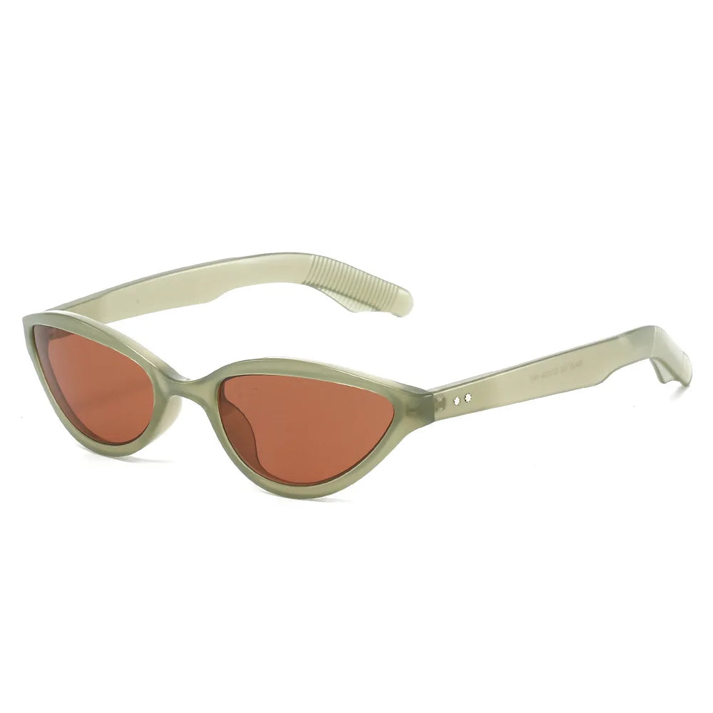 JNPCXI New Fashion Cat Eye Women Sunglasses Retro Rivets Men Green Tea Shades UV400