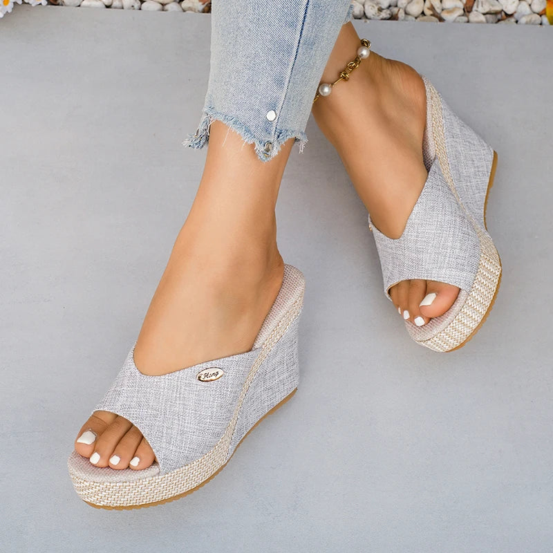 Plus Size 42 Chunky Platform Slippers Women 2026 Summer Slip On Wedge Heel Sandals Woman Fashion Peep Toe Thick Sole Sandalias