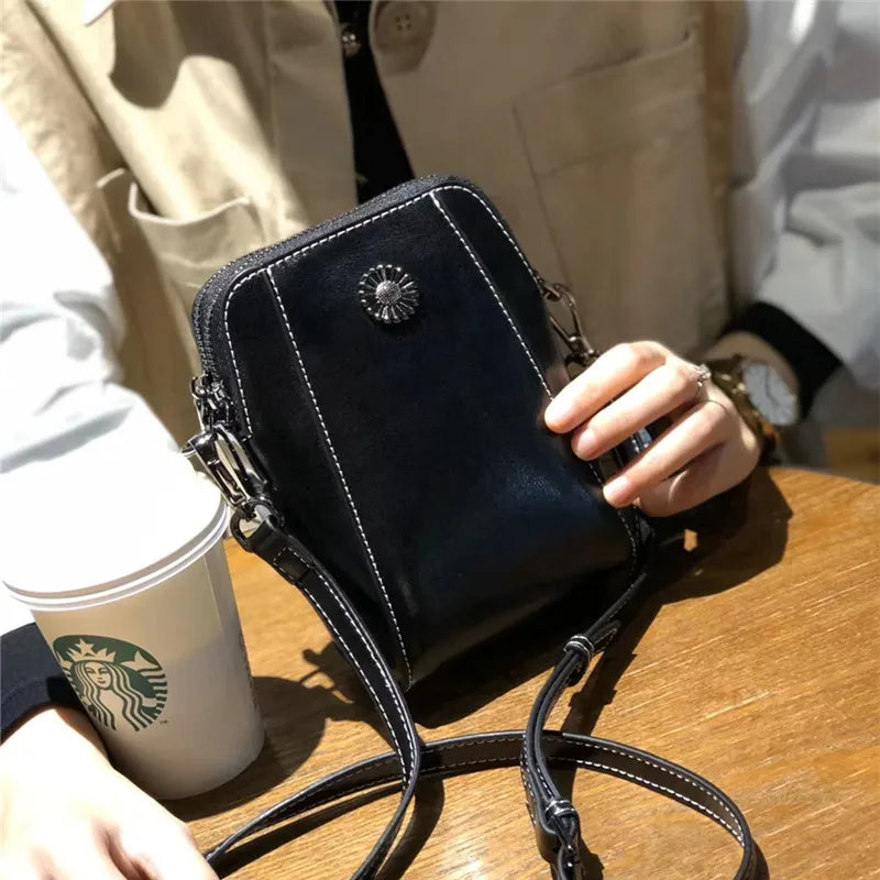 Women Mini Genuine Leather Crossbody bags Female Small Oil Wax Cowhide Leather Shoulder Messenger Bag Luxury Designer Handbag
