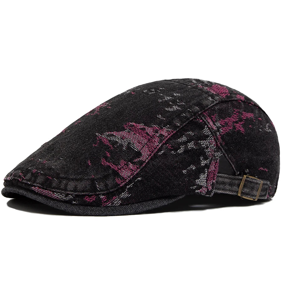 Spring Fashion Print Denim Women's Beret Summer Cotton Breathable Soft Top Sun Visor Hat Men Flat Cap Newsboy Caps Adjustable