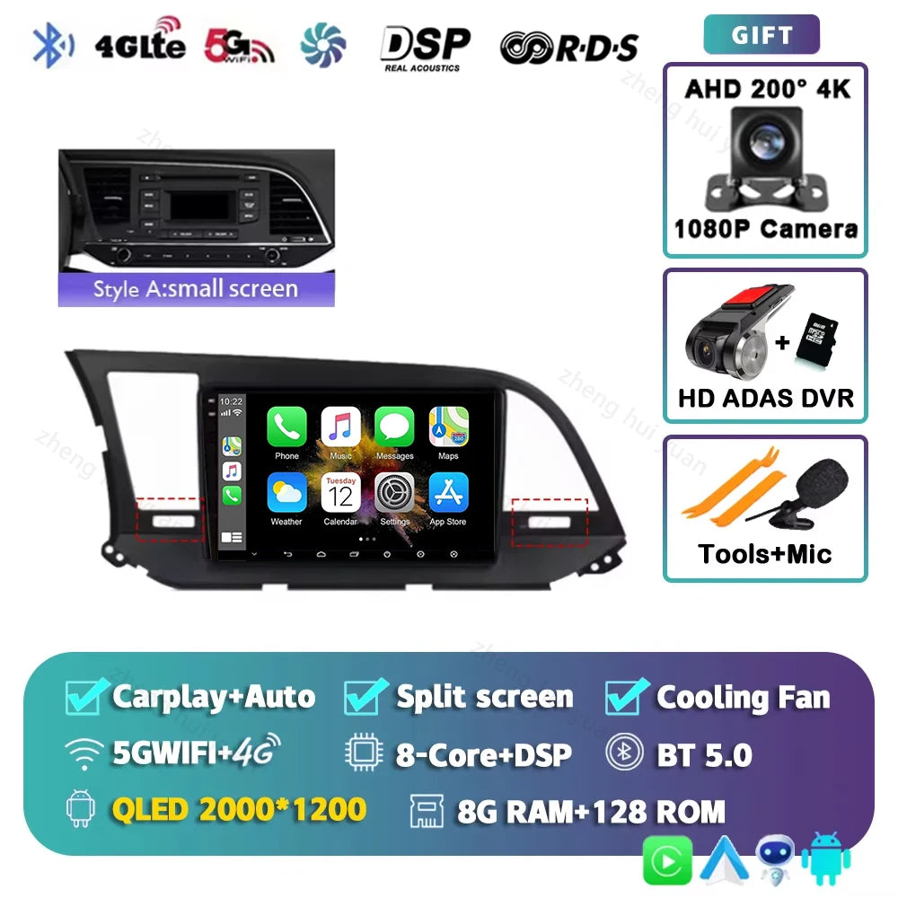 Android 16 Car Radio For Hyundai Elantra 6 2015 2016 2017 2018 Qualcomm Multimidia Video Player GPS Navigaion Split Screen DPS