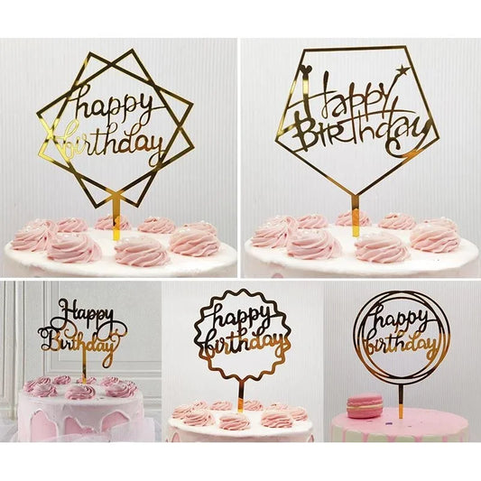 5 pcs Gold Acrylic Cake Topper 5pcs Happy Birthday Cake Topper Cake Decoration Supplies for Birthday Decorations