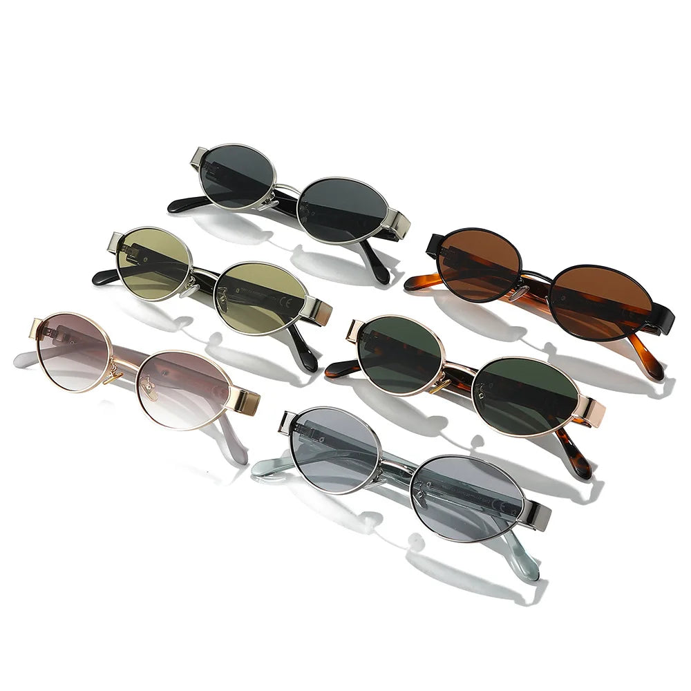 JNPCXI New Retro Oval Metal Rivets Women Luxury Sunglasses Fashion Punk Shades UV400 Trending Men Gradient Sun Glasses