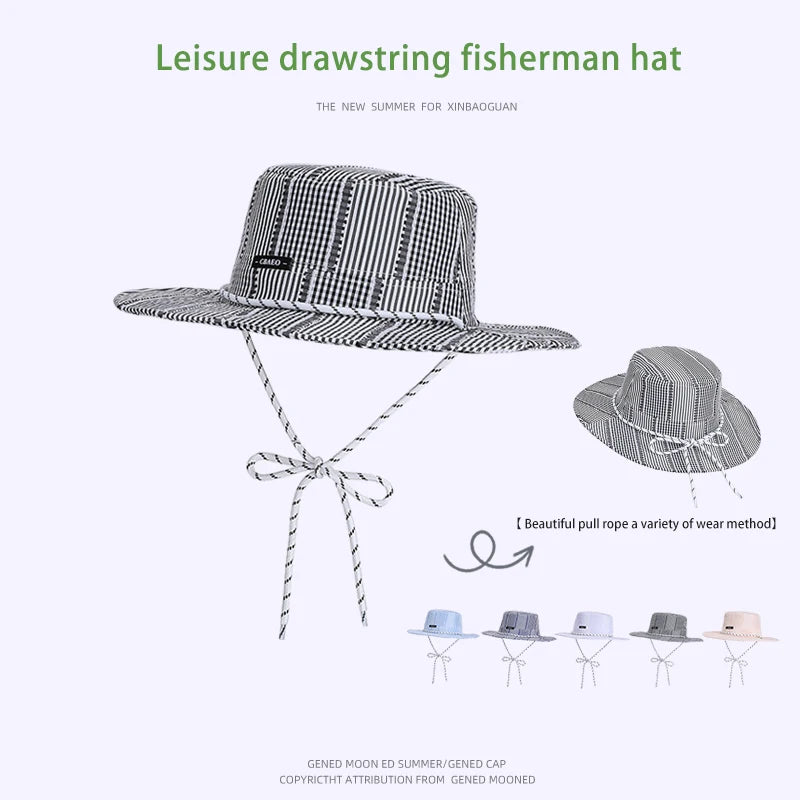 6149-New summer outdoor women's casual fashionable striped boater hat for going to the beach or on thesand.Largebrimmedsunhatfor