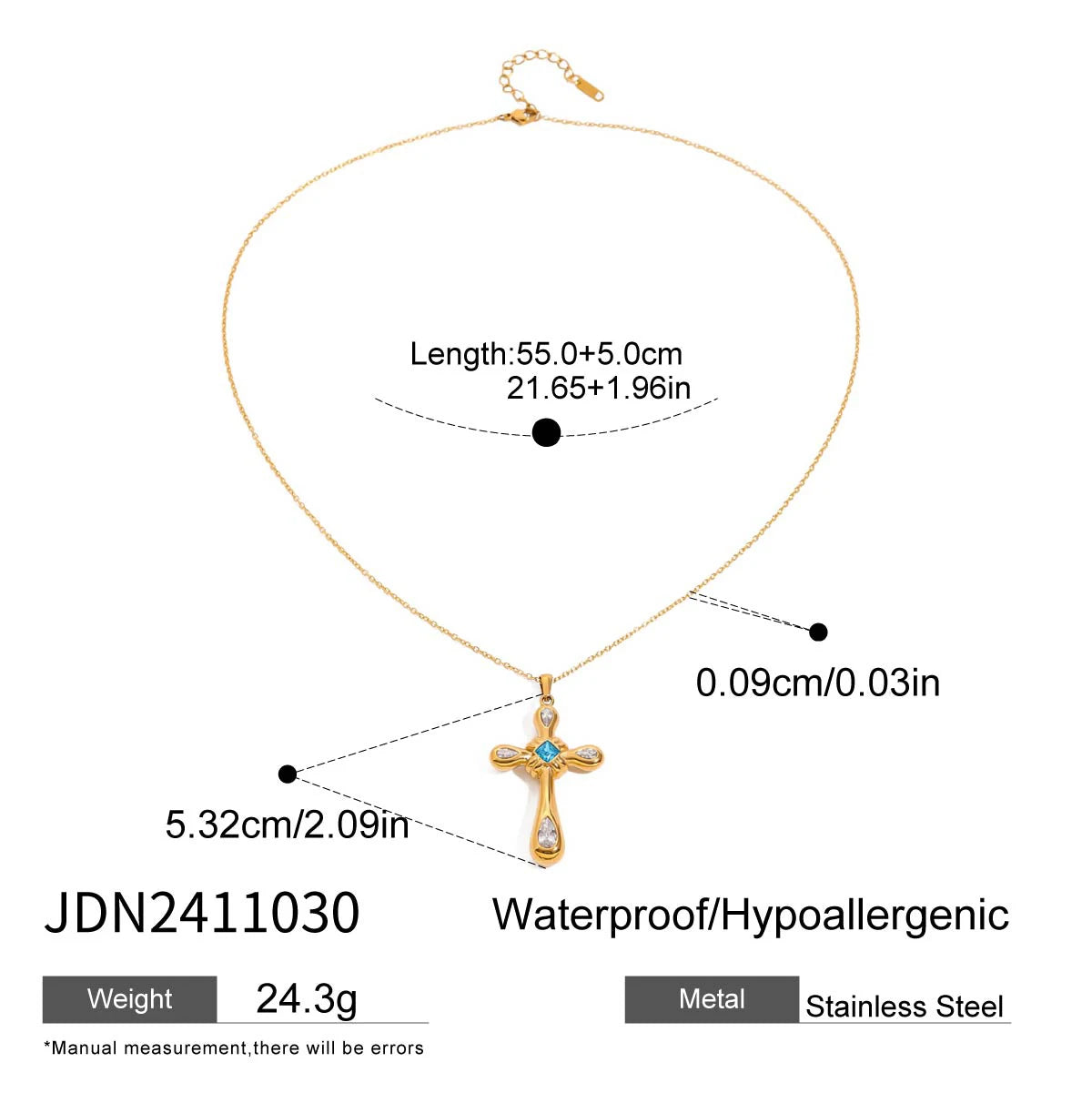 Uworld Delicate Colorful Bling Cubic Zirconia Cross Pendant Stainless Steel Luxury Necklace High-Grade Fashion Shiny Jewelry Gif