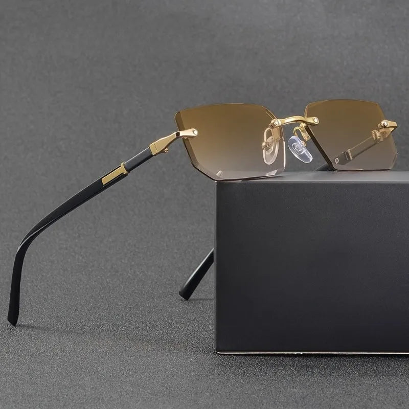 Small Frame Rectangle Rimless Punk Sunglasses Men Vintage Metal Sun Glasses For Male Classic Shades UV400