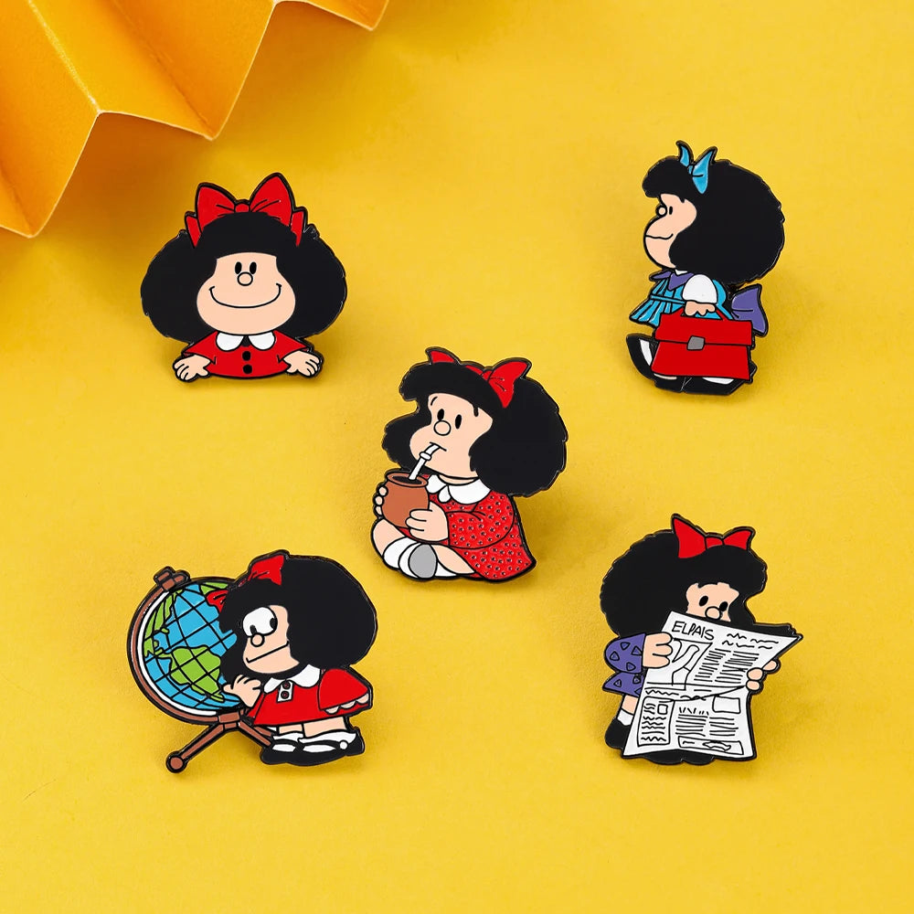 5 Pcs Animation Mafalda Individuality Brooch Cute Character Enamel Pin Backpack Clothing Jewelry Metal Badge Accessories Gift