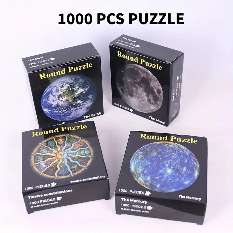 Adult Round Puzzle 1000 Pieces Moon Challenge Games Learning Educational Puzzle Moon Puzzle Space Flat Puzzle Difficult  Toys