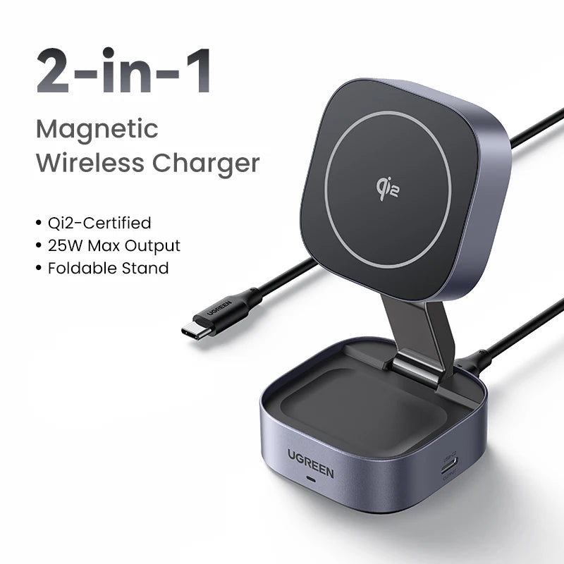 Qi2 15W Magnetic Fast Wireless Charger 3in1 Stand iPhone 15 16 Pro Max/AirPods