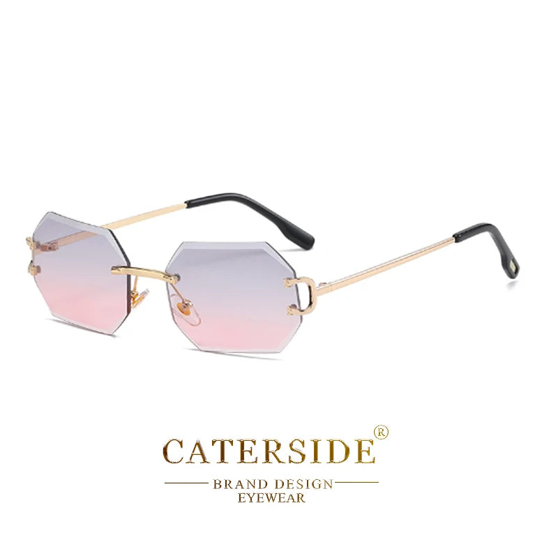CATERSIDE Rimless Men's Sunglasses Polygon Vintage Frameless Glasses Gradient Lens Women Traveling Party Business Sun Glasses