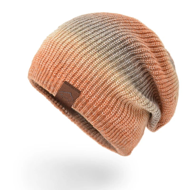 Xinbaoguan 60% acrylic 9858 autumn and winter new knitted hat trend gradient tie dye warm hat rainbow fashionable woolen hat