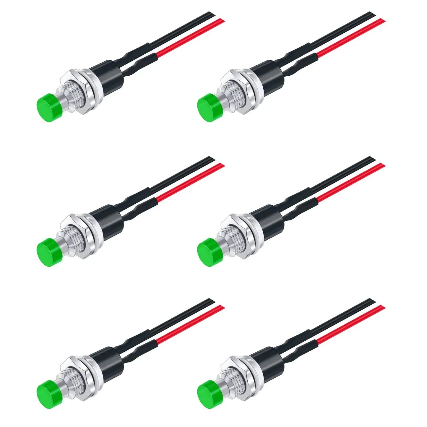 6Pcs 1A 250V AC 2 Pins SPST 6 Colors Normal Open Mini Momentary Push Button Switch with Pre-soldered Wires