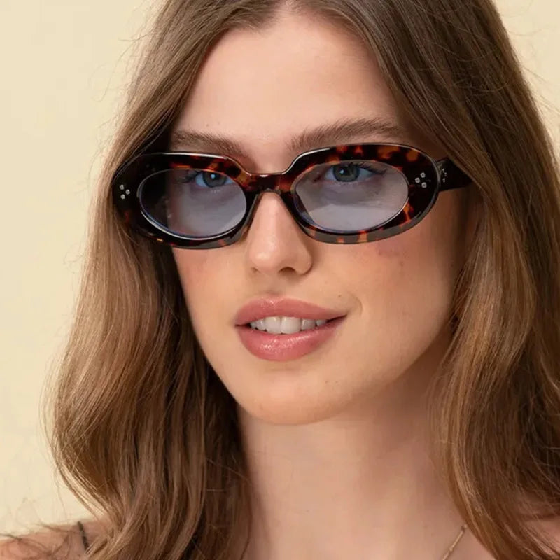 JNPCXI New Oval Women Fashion Sunglasses Shades UV400 Retro Punk Rivets Men Sun Glasses
