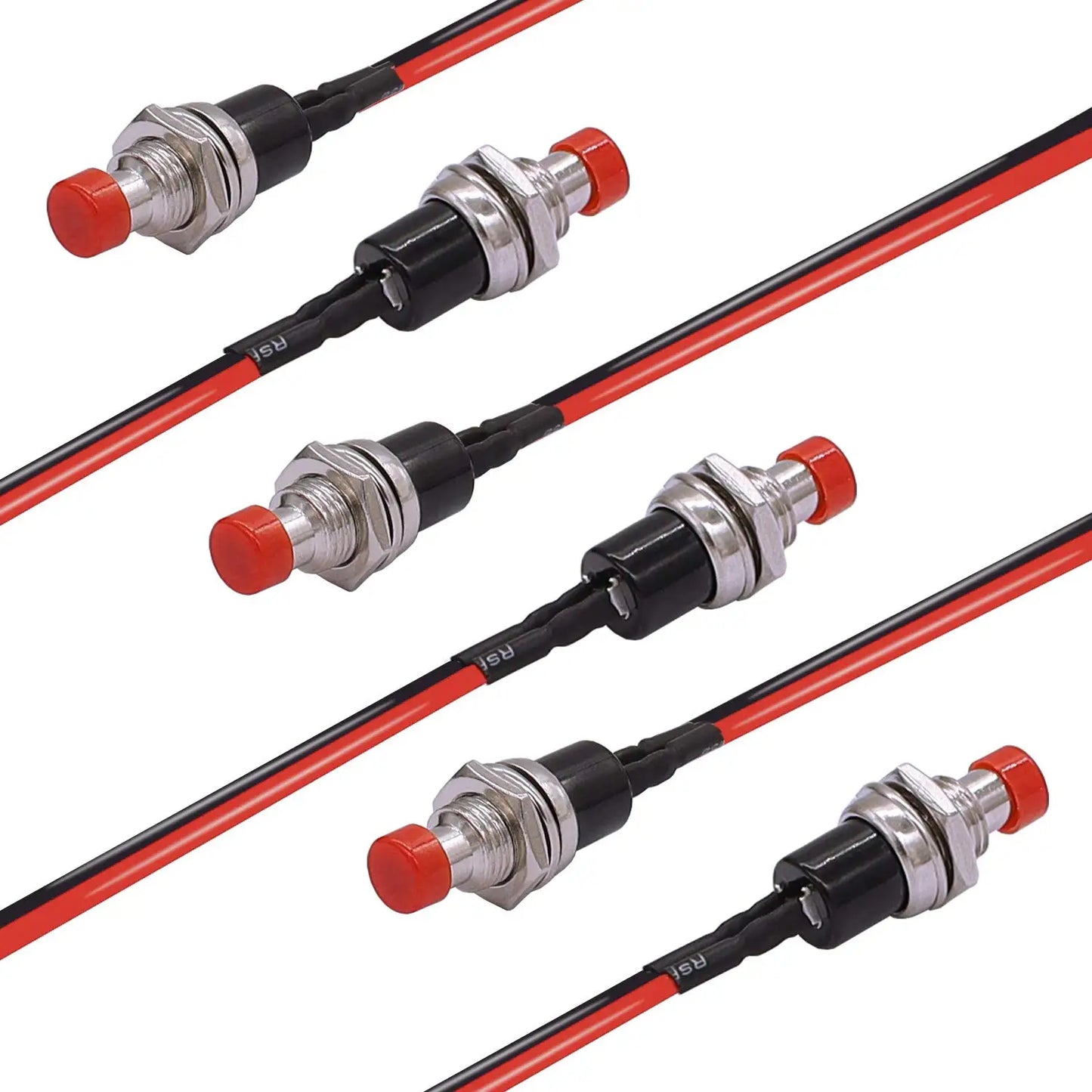 6Pcs 1A 250V AC 2 Pins SPST 6 Colors Normal Open Mini Momentary Push Button Switch with Pre-soldered Wires