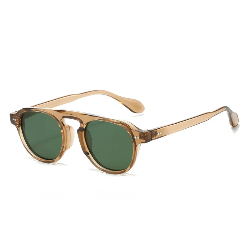 JNPCXI New Retro Rivets Round Punk Sunglasses Women Shades UV400 Fashion Men Clear Lens Frame