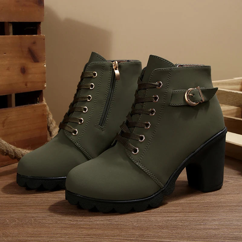 British Style High Heel Ankle Boots Women 2025 Fashion Non Slip Lace Up Short Booties Mujer Thick Heeled High Top Pumps Woman