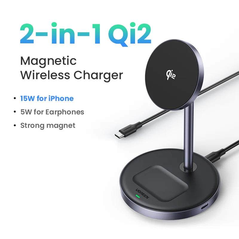 Qi2 Magnetic Wireless Charger Stand 20W Max 2-in-1 iPhone 16 15 Pro Max AirPods