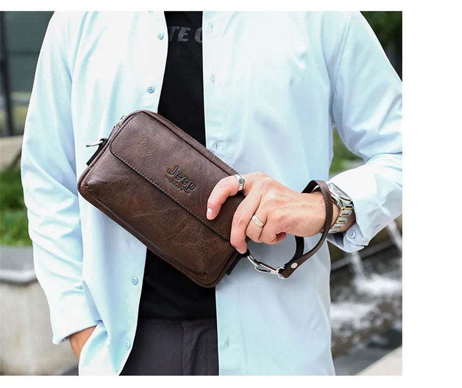 JEEP BULUO Brand Small Men Buckle Bags Leather Shoulder Crossbody Totes Handbags