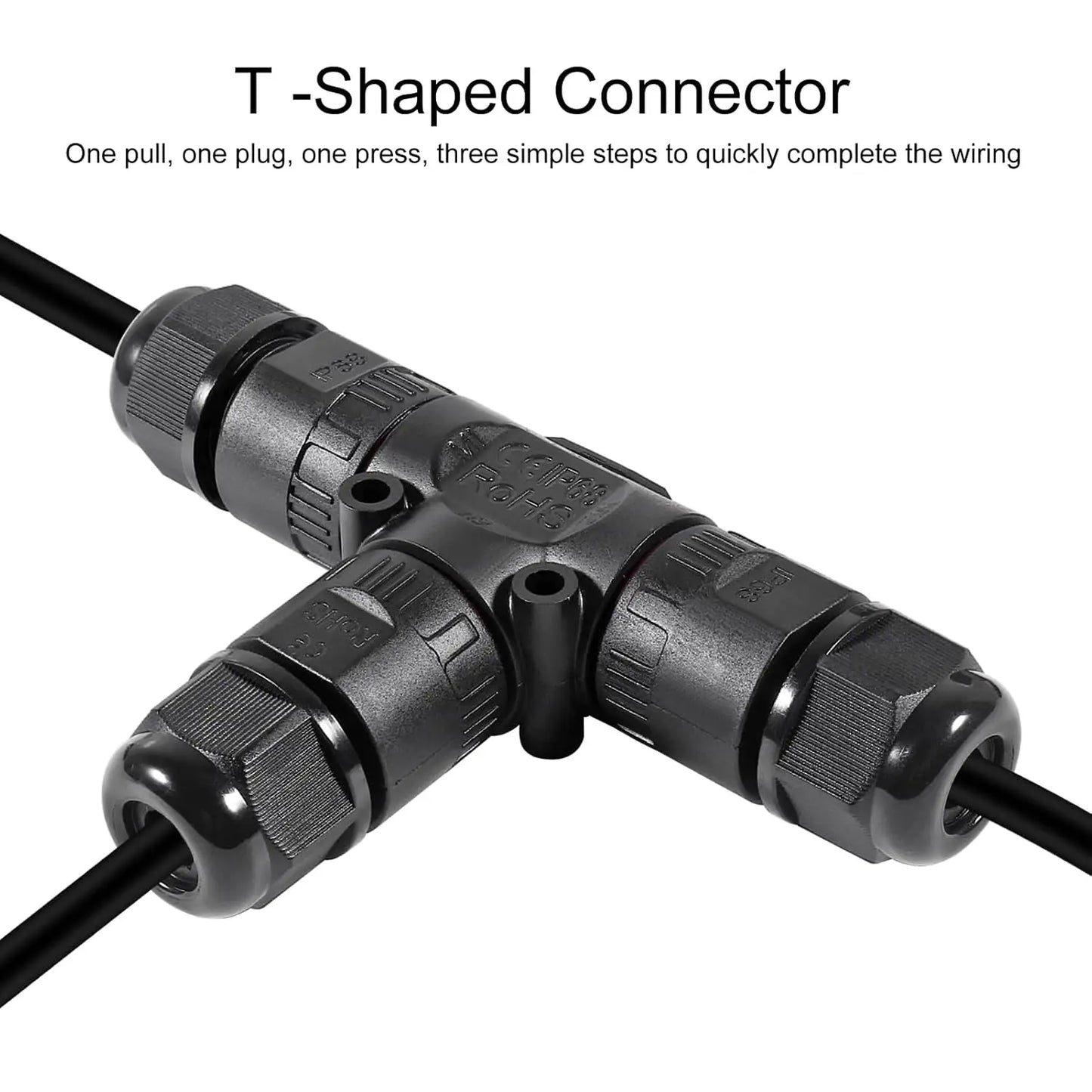 4pcs Upgraded Junction Box Outdoor Waterproof IP68, Outdoor 2 Way T Shape Junction Box Electrical Cable Connector for AWG 28-12