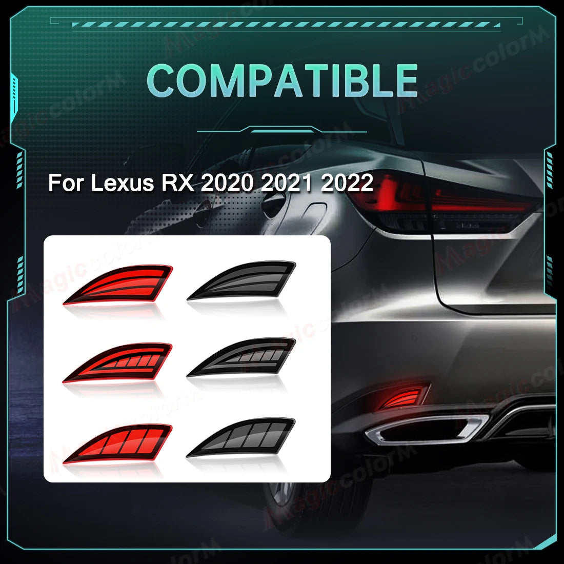 For Lexus RX 2020 2021 2022 Rear Bumper Reflector Lights Rear Driving Dynamic Turn Signal Brake Lamps