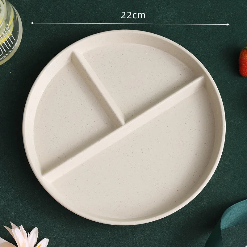 1pc Divided Breakfast Plate,3 Grids Round Plastic Individual Plate,Reusable Healthy Diet And Weight Loss Plate, Picnic Plate