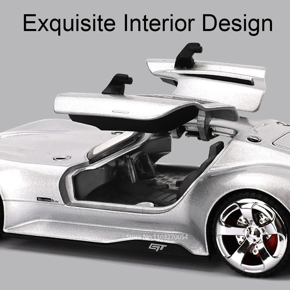 1:32 GT Sports Car SLR 772S Diecast Alloy Model Toys Doors Opened with Sound Light Pull Back Miniature Vehices for Children Gift
