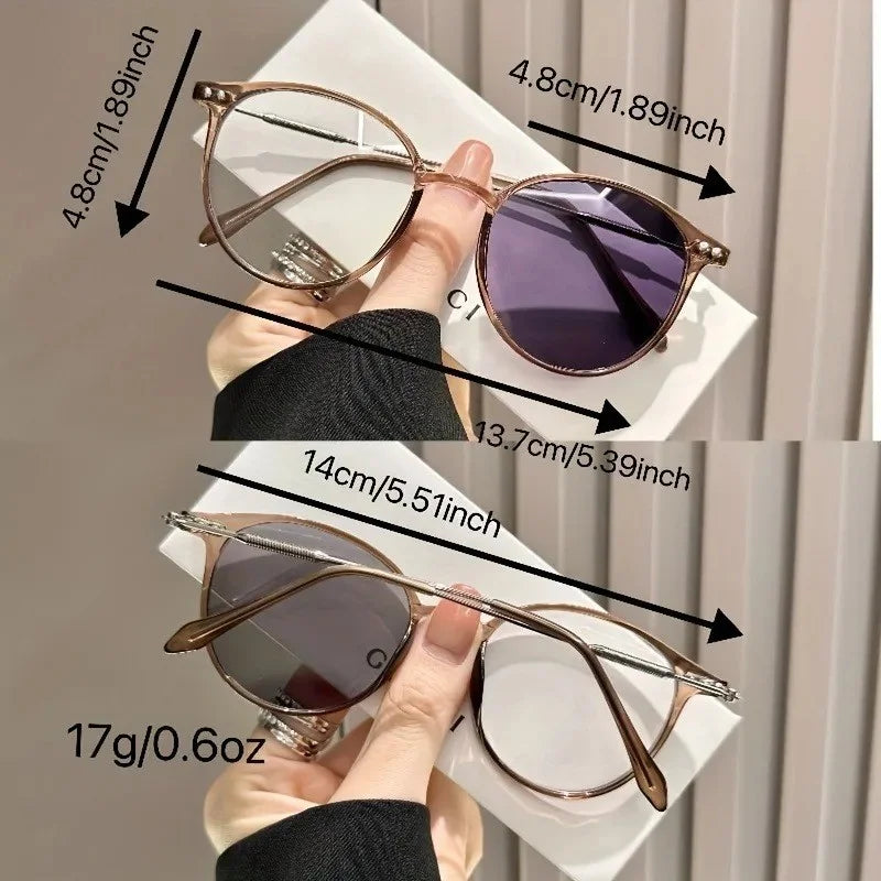 Photochromic Anti Radiation Eyeglasses For Women Transition Metal Frame Shades UV400 Eyewear Replaceable Lens