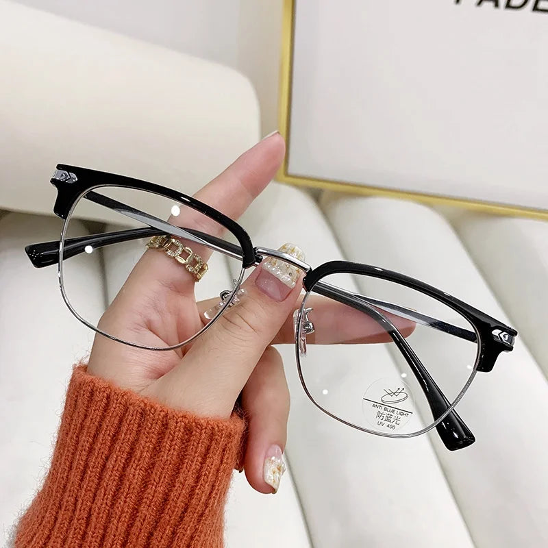 1pc Elegant Black & Silvery Metal Frame Glasses with Detachable Lenses