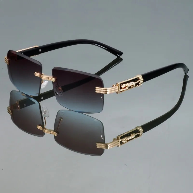 New Fashionable Frameless Square Sunglasses for Men and Women Retro Leopard Head Metal European and American Trendy Sunglasses