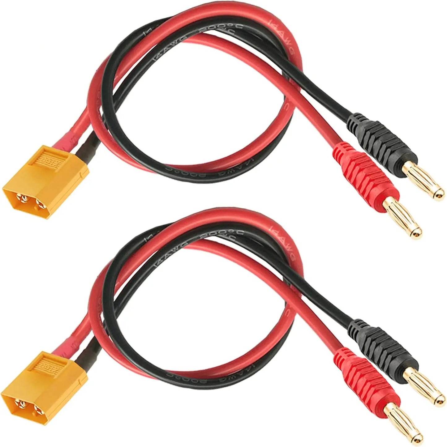 XT60 Charging Cable,Connector Plug to 4mm Banana Connector Adapter Charger 14AWG 30CM Cable Connector,RC Battery Charge