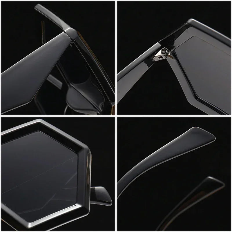 JNPCXI Retro Polygon Sunglasses Women Gradient Red Shades Fashion Men Double Color Trending Sun Glasses