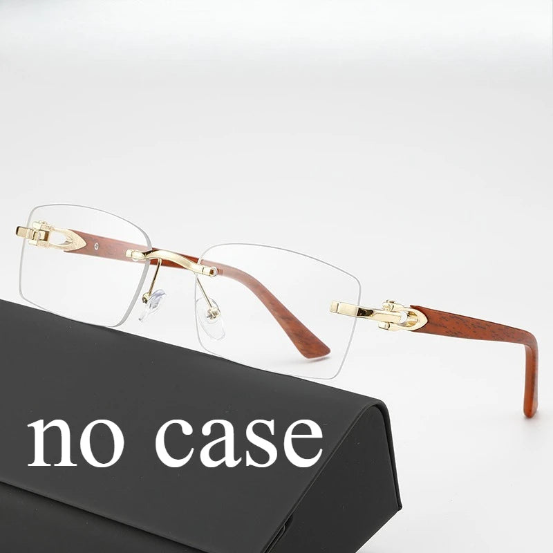 Fashionable Frameless Sunglasses with Ocean Panels, Trimmed Wood Grain, Leg Frames, Retro Men's and Women's Sunglasses