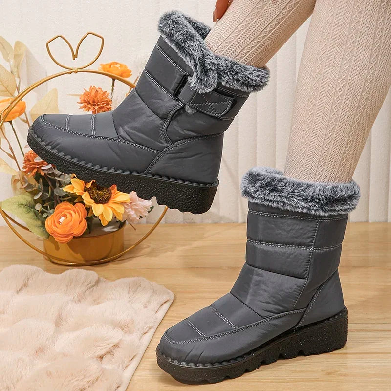 Faux Fur Thick Plush Ankle Boots Women 2025 Waterproof Non-Slip Snow Boots Woman Hook Loop Keep Warm Cotton Padded Shoes Female