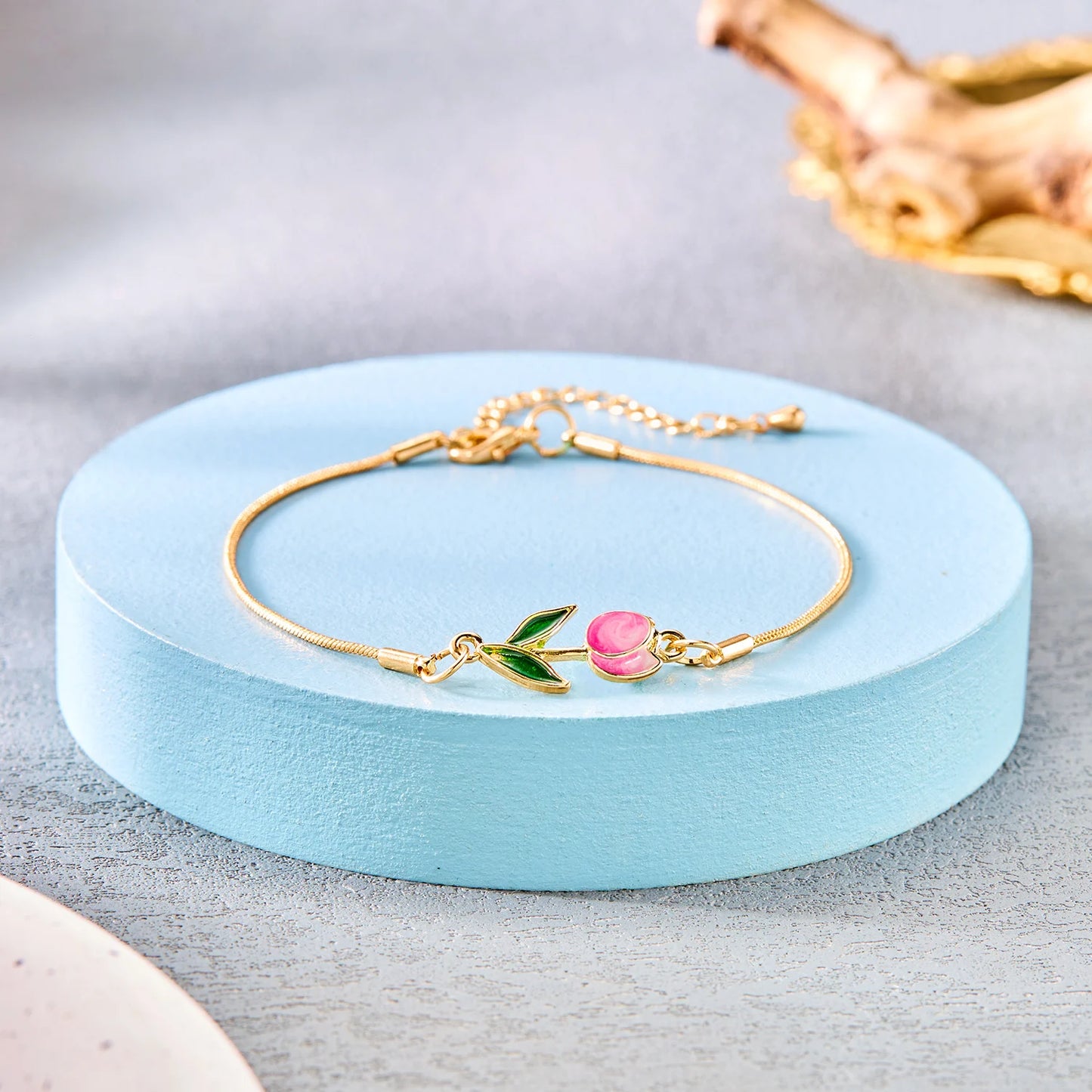 Light Luxury Zircon Tulip Flower Clavicle Chain Necklace for Women Elegant Brass Pendant  Bracelet Fashion Party Jewelry Gift