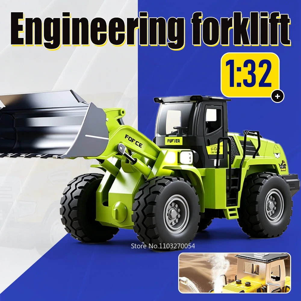 1:32 Alloy Engineering Forklift Diecast Model Toys Car with Spray Sound Light Front Wheel Steering Vehcies Kids Interactive Toys