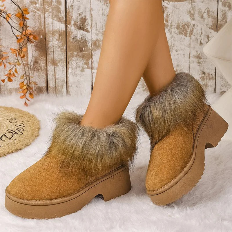 High Heel Platform Snow Boots Women Winter Fashion Gradient Furry Snow Boots Woman Slip On Non Slip Warm Plush Booties Ladies