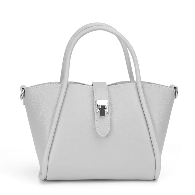 Genuine Leather Mini Tote Bag for Women Fashion Cowhide Shoulder Bag Patchwork Commute Handbag Luxury Designer Crossbody Bag