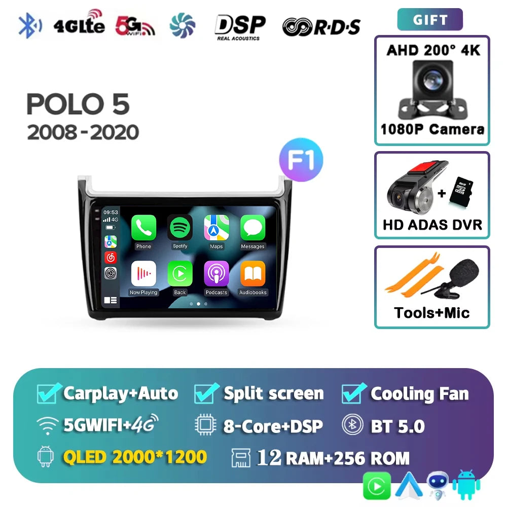 For Volkswagen POLO 5 2008 - 2020 Android 15 12+256GB Car Radio Carplay Auto Multimedia Stereo Video Player GPS Navigation
