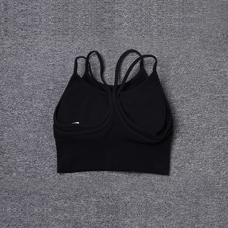 2024 New Thin Shoulder Strap Beautiful Back Sports Bra Women knit sling ribbed yoga bra tops