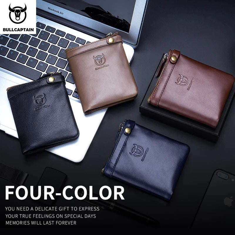 BULLCAPTAIN2022 Vertical Men's Leather Coin Purse High Quality Zipper Organizer RFID Function ID Holder Men's Wallet 058 S