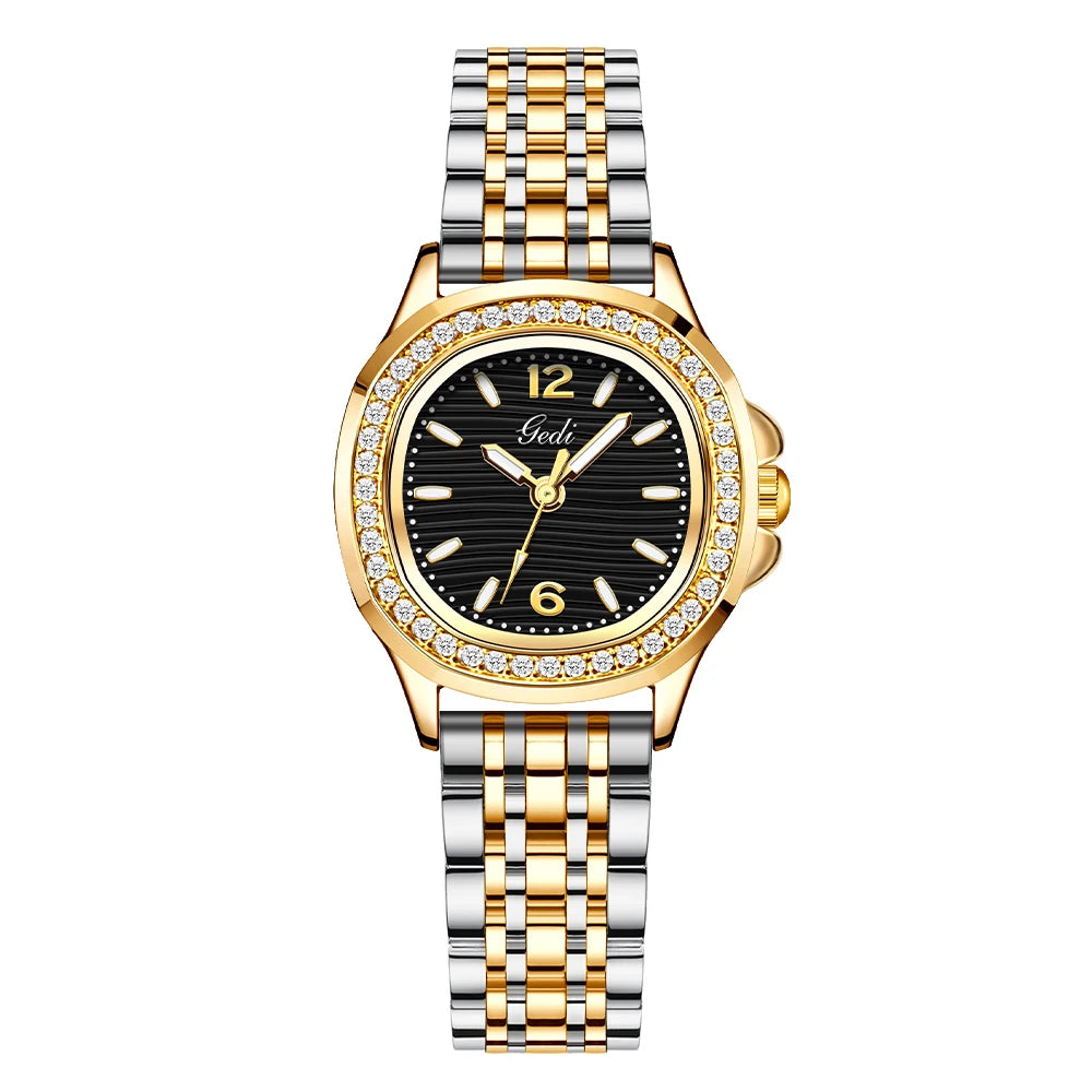 GEDI Diamond Watch Fashion Women Watches Luxury Elegant Waterproof Stainless Steel Quartz Ladies Wristwatch Gifts