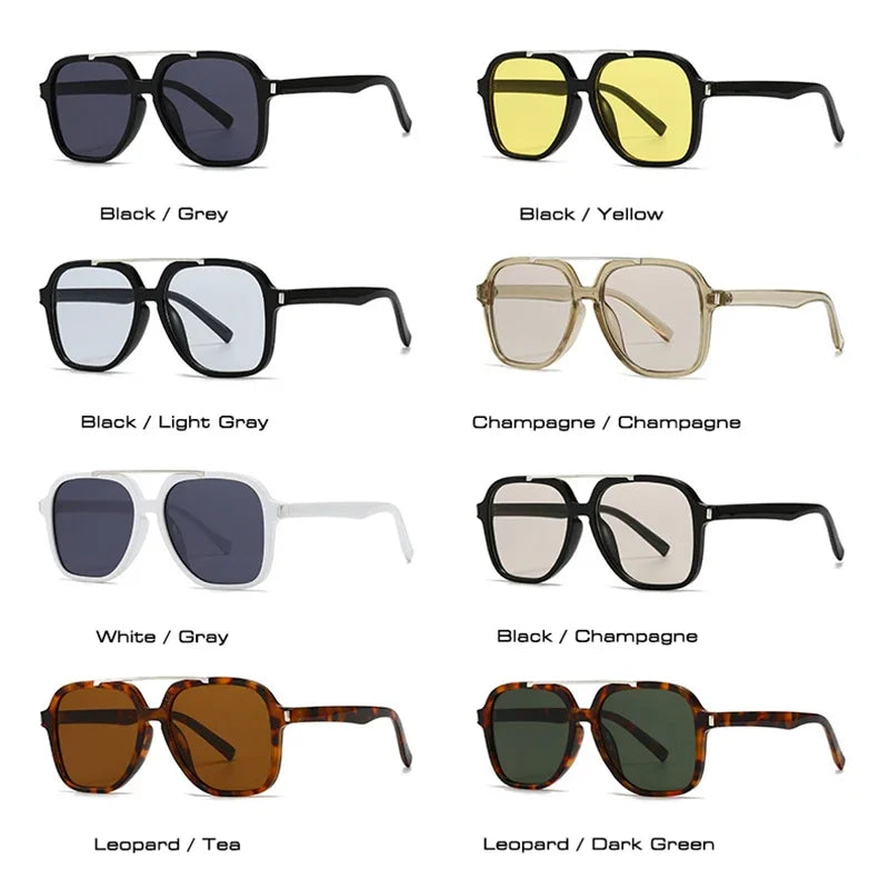 JNPCXI Fashion Oversized Square Double Bridges Sunglasses Women Shades UV400 Retro Rivets Men Sun Glasses