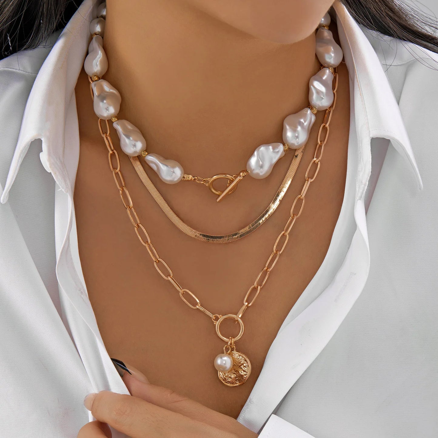 New Elegant Imitation Pearl Beads Necklace for Women Vintage Multilayer Heart Tassels Choker Fashion Jewelry Accessories Gift