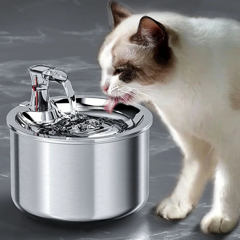 2L stainless steel pet water dispenser + Auto cat water fountain + sensor heater