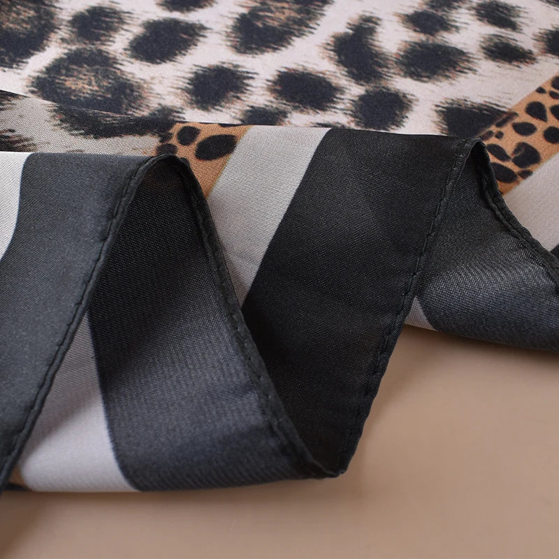 1PC Leopard Print Satin Square Scarf Women's Hair Accessory Spring New Style Versatile as Belt Bag Decorations Silk Headband